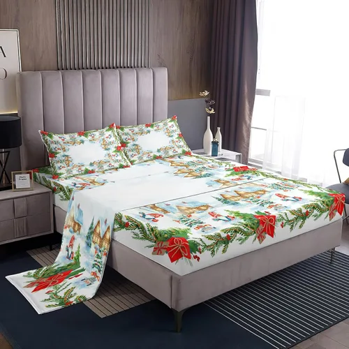Miniatura 14 de Juego de sábanas tamaño individual, sábanas para árbol de Navidad, sábanas y fundas de almohada de microfibra de 3 piezas, juego de sábanas
