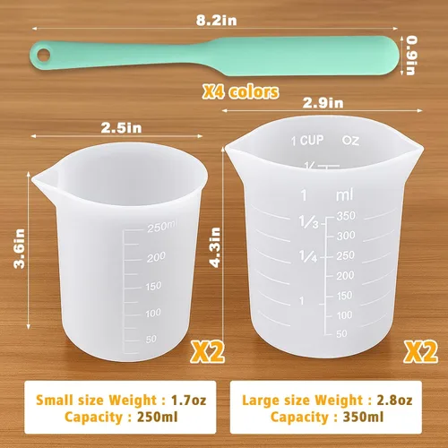 Miniatura 7 de Palksky Juego de tazas de silicona para derretir chocolate con 4 tazas medidoras de silicona (8.5 fl oz y 11.8 fl oz) y 4 espátulas resistentes al