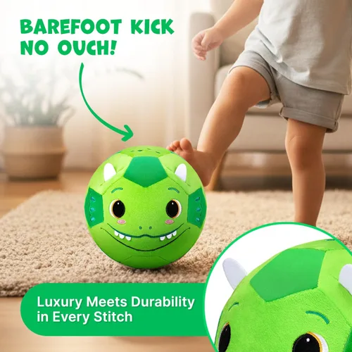 Miniatura 3 de JoyCat Pelota de fútbol silenciosa para niños pequeños de 1 a 3 años, pelota de fútbol de felpa suave de dinosaurio para bebés, regalos para niños