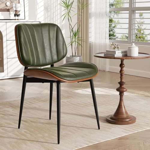 Miniatura 25 de Silla de comedor, sillas de comedor modernas de mediados de siglo, sillas de cocina tapizadas de piel sintética con respaldo de madera curvada