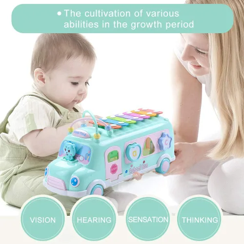 Miniatura 8 de Juguete de Xilofón de Autobús Escolar para Bebés para Niños Pequeños de 1 a 3 años, Juguetes Musicales Montessori de Autobús de 5 en 1, Regalos