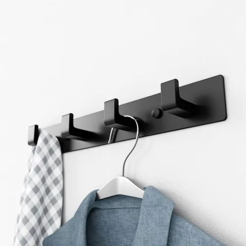Miniatura 4 de GWAAZXGZ Perchero negro para montaje en pared, 12.5 pulgadas, moderno riel de gancho de metal con 4 ganchos en ángulo recto, organizador montado
