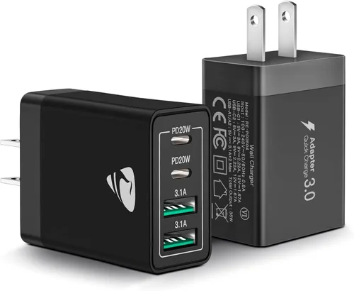 Miniatura 10 de Paquete de 2 Cargadores de Pared USB C, Bloque Cargador Rápido USB C de 40W y 4 Puertos con Puerto Dual QC+PD 3.0 Adaptador de Energía, Cargador