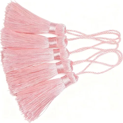 Miniatura 27 de Makhry 20 mini borlas de hilo sedoso hechas a mano de 4.3 pulgadas con lazo de cordón de 2 pulgadas y pequeño nudo chino para aretes, recuerdo