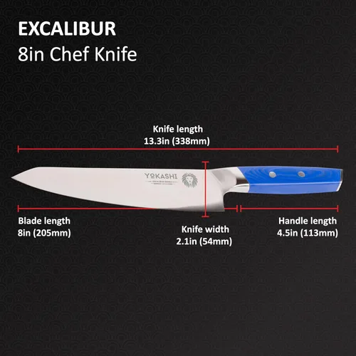 Miniatura 5 de YOKASHI Excalibur Cuchillo de Chef - Cuchillo de cocina de acero alemán duradero de 8 pulgadas - Cuchillo de cocina afilado para picar, rebanar