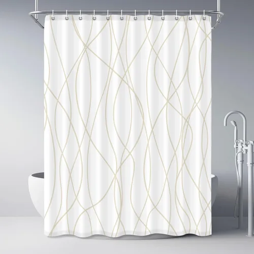 Miniatura 63 de Juego de cortinas de ducha azul egeo para baño con ganchos, cortinas de baño decorativas repelentes al agua y lavables con rayas blancas, 72 x 72