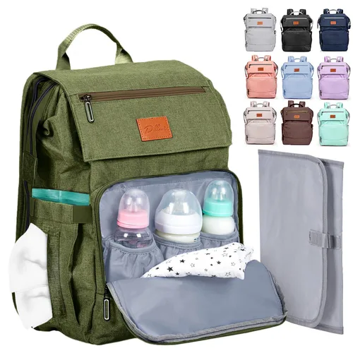 Miniatura 23 de PILLANI Mochila para Pañales de Bebé - Bolsa Grande para Niños y Niñas, Mochila Impermeable para Pañales - Bolsas de Pañales de Viaje con R. Beige