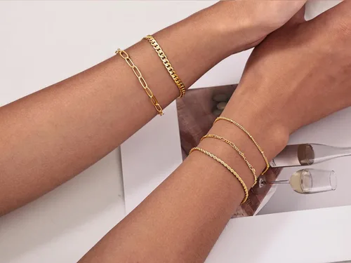 Miniatura 5 de Picuzzy Pulseras de oro para mujer, de oro real de 14 quilates, apilables, impermeables, juego de joyas para mujer, a la moda, delicadas, bonitas