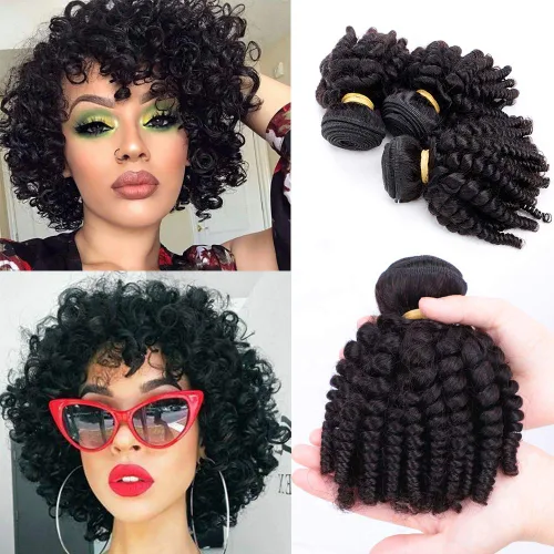 Miniatura 5 de Extensiones de cabello humano brasileño Funmi de 8, 10, 12 pulgadas, extensiones de cabello rizado afro, tejido corto rizado, extensiones de cabello