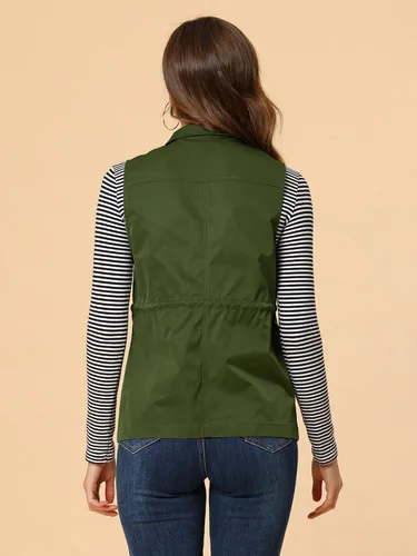 Miniatura 4 de Allegra K Chaleco de carga casual con cordón y cremallera para mujer