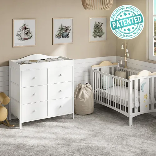 Miniatura 4 de BOLUO Cómoda Cambiador con 6 Cajones de Tela, Cómoda para Bebé con Superficie de Cambiador, Estación de Cambio de Pañales con Almacenamiento