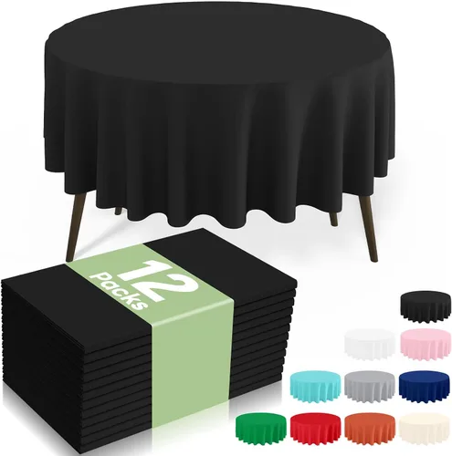 Miniatura 26 de misaya Paquete de 4 manteles desechables de plástico, mantel redondo impermeable de 84 pulgadas, a prueba de fugas y resistentes manteles Azul