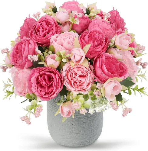 Miniatura 25 de Flores de seda de peonía artificial, ramo de peonía falsa rosa 4 paquetes Arreglos florales decoración para casa de campo estilo boho centro de mesa