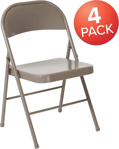 Miniatura 4 de Flash Furniture Paquete de 4 sillas plegables de metal gris con doble refuerzo de la serie HERCULES