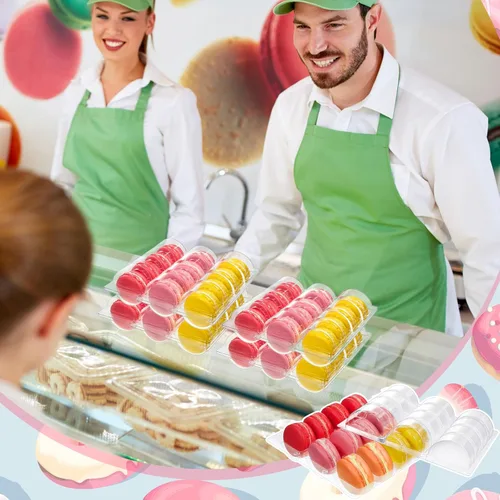 Miniatura 5 de Sherr 12 cajas de macarrones de plástico transparente para macarrones, bandejas de almacenamiento de macarrones, bandejas para galletas, bodas