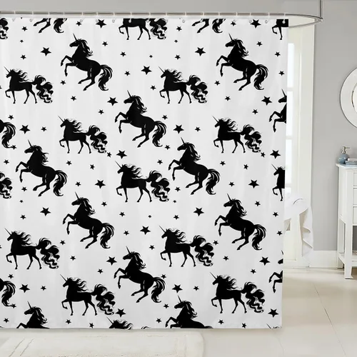Miniatura 24 de Manfei Cortinas de ducha para niños con lazo de dibujos animados, diseño de mariquita, escarabajo, insecto, niñas, niños, cortinas impermeables