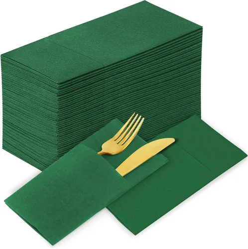 Miniatura 23 de KAMMAK Servilletas Desechables Verde Matcha con Bolsillo Tipo Tela Servilletas de Papel para Cena Paquete de 100 Plegadas Servilleta de Recepción