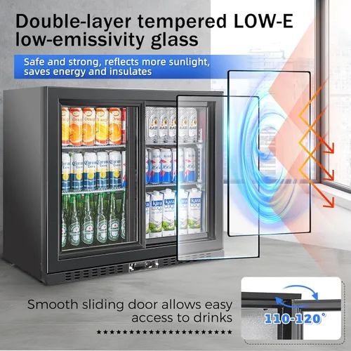 Miniatura 4 de Enfriador de barra trasera con 2 puertas de vidrio, refrigerador comercial de bebidas bajo mostrador, 7.4 pies cúbicos, ETL, refrigeradores