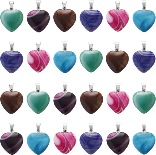 Miniatura 8 de Lezam - 24 piezas de colgantes en forma de corazón, luna y cruz de cristal curativo para hacer collares y joyas. Piedras naturales de cuarzo