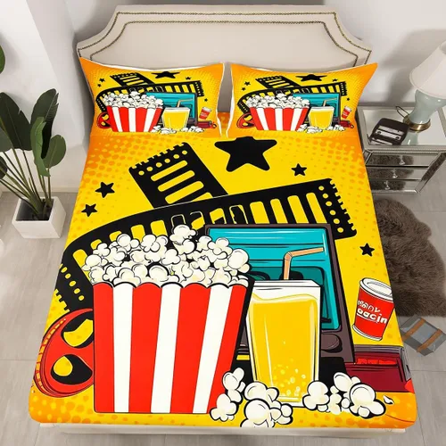 Miniatura 10 de Erosebridal Sábana bajera ajustable de noche de cine tamaño individual para niños y niñas, decoración de cine en casa, sábanas para amantes