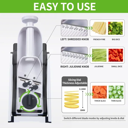 Miniatura 3 de Picadora de verduras de mandolina segura con recipiente para cocina, profesional, más con más de 30 ajustes preestablecidos y ajustador de grosor