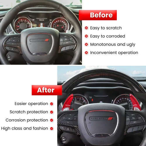 Miniatura 3 de Cubierta de extensión de paletas de cambio del volante para Dodge Challenger Charger Durango RT & Scat Pack 2015-2024, para Jeep Grand Cherokee Rojo