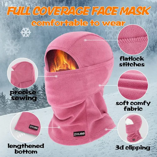 Miniatura 4 de Pasamontañas de forro polar para niños, máscara de esquí, calentador de cuello para niños y niñas, cubierta facial resistente al viento para clima