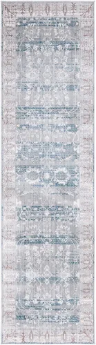 Miniatura 3 de SAFAVIEH Valencia Collection - Alfombra de pasillo de 2 pies 3 pulgadas x 12 pies, color gris y verde, diseño bohemio chic envejecido, no desprende