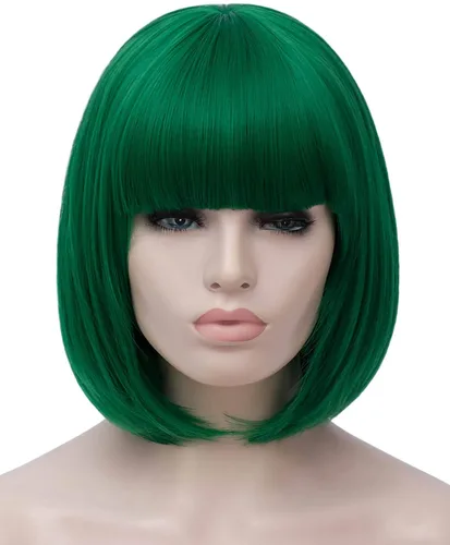 Miniatura 11 de Peluca de pelo corto Bob con flequillo recto sintético peluca natural como pelo real 12 pulgadas
