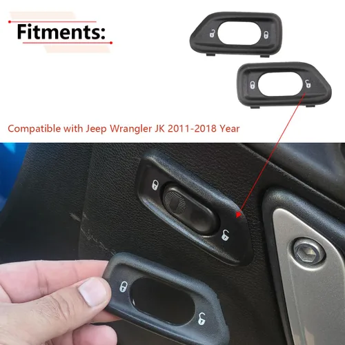 Miniatura 2 de RLB-HILON 1 par de bisel de interruptor de bloqueo de puerta para Jeep Wrangler JK, para 2011 2012 2013 2014 2015 2016 2017 2018 año