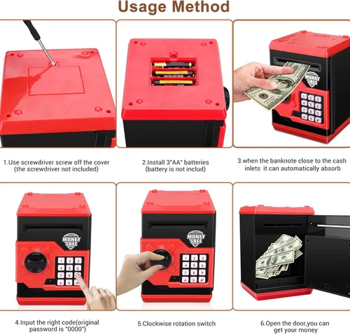 Miniatura 6 de Alcancía Electrónica de Cajero Automático con Contraseña de Dibujos Animados Lata de Monedas de Efectivo Puede Desplazar Automáticamente Billetes