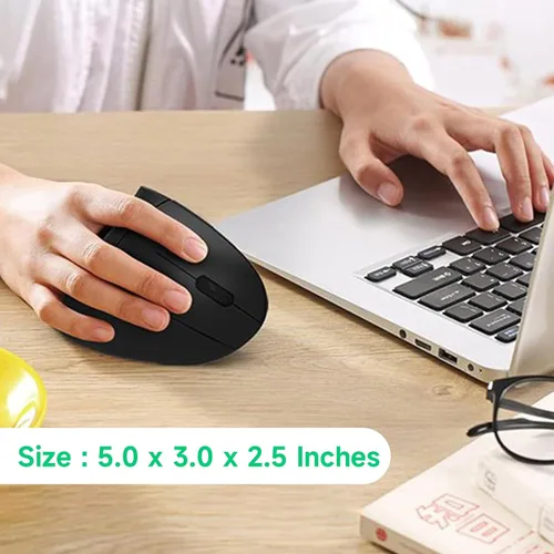 Miniatura 2 de Ratón inalámbrico vertical ergonómico, elegante, recargable, 2.4G, ratón óptico inalámbrico con receptor USB, 800/1200/1600 DPI, 5 botones para Negro