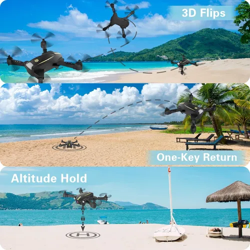 Miniatura 4 de Dron con cámara, cámara 1080P FPV Mini drones plegables con 2 baterías, dron para niños 8-12 10-15, modo de 3 velocidades, giros 3D, foto de gestos