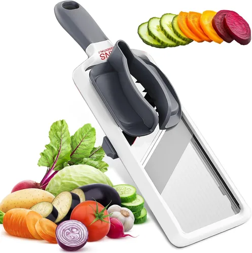 Cortadora de mandolina para cocina, cuchillas ajustables de acero inoxidable, con agarre cómodo, cortador de verduras para pepino pequeño a mediano,