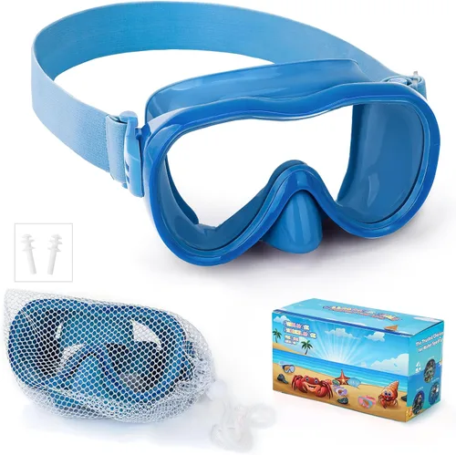 Miniatura 19 de Gafas de natación para niños, antifugas, máscara de Snork con cubierta de nariz y correa de tela elástica, gafas de natación con protección UV