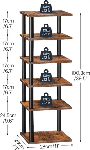 Miniatura 3 de HOOBRO Zapatero vertical, estante estrecho de 6 niveles, organizador de almacenamiento de zapatos para espacios pequeños, 11 pulgadas de largo x 11