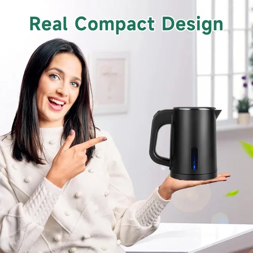 Miniatura 5 de Hervidor de té eléctrico pequeño de acero inoxidable, mini calentador portátil de agua caliente de 0.8 L, hervidor de café eléctrico de viaje