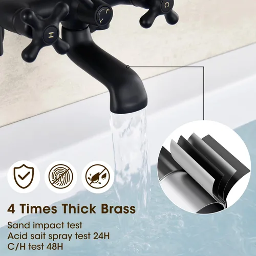 Miniatura 4 de Grifo de bañera de montaje en pared con ducha de mano de 3 a 9 pulgadas de centro, llenador de bañera de montaje en pared vintage negro mate, juego