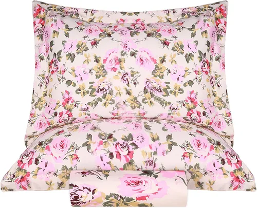 Miniatura 2 de Superior Juego de funda de edredón de algodón de 300 hilos con fundas de almohada, duradero y transpirable, lavable a máquina, ropa de cama floral