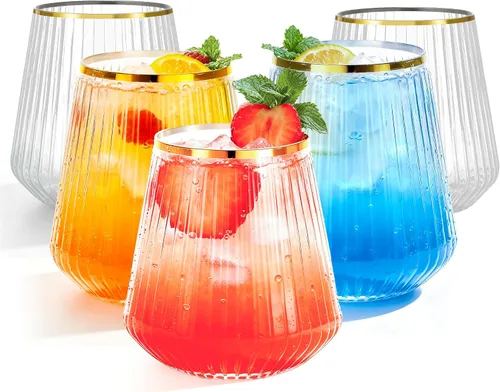 Miniatura 10 de BESTSTAR 36 Piezas Copas de Vino de Plástico Transparente Acanalado de 12 onzas, Copas de Champán Desechables de Origami Onduladas, Elegantes Vasos