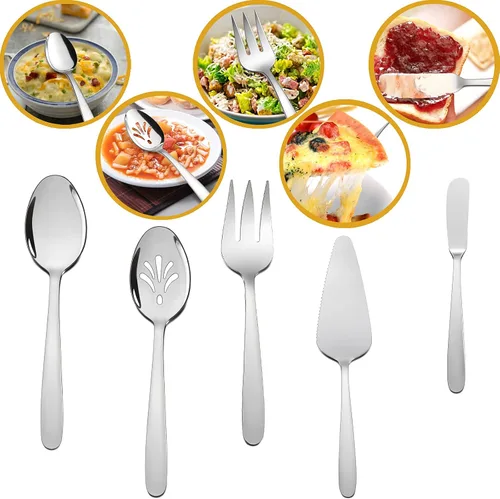 Miniatura 6 de HaWare Juego de cubiertos de alta resistencia, 45 piezas de cubiertos de acero inoxidable con utensilios para servir, vajilla de peso para 8