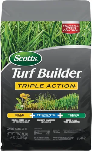 Miniatura 15 de Scotts Turf Builder Triple Action1, combinación de control de malezas, prevención de malezas y fertilizante, 25-0-2, 5,000 pies cuadrados, 14.10