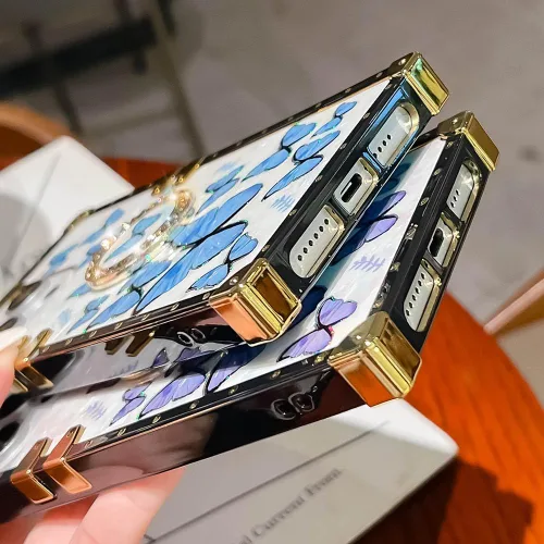 Miniatura 6 de Funda Rectangular de Lujo Femenina Compatible con iPhone 16 Pro Max Diseñada con Soporte de Anillo de Diamante con Función de Atril