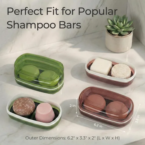 Miniatura 3 de AIMAIAIMAI Estuche de viaje para dos barras de champú – Compatible con barras de champú y acondicionador sólido Kitsch, contenedor grande de jabón