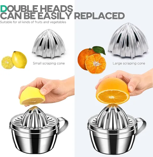 Miniatura 8 de Homestia Exprimidor manual de cítricos de acero inoxidable – Exprimidor de toronja de naranja limón con 2 conos desmontables, cuenco de 14 onzas
