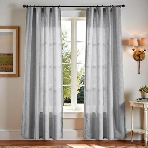 Miniatura 76 de JINCHAN Cortinas de lino de 108 pulgadas de largo, juego de 2 paneles, cortinas de ventana para sala de estar y dormitorio, cortinas