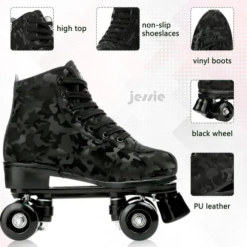 Miniatura 3 de jessie Patines de ruedas para exteriores para mujeres y adultos, con ruedas iluminadas, patines quad negros para hombres, jóvenes, niños y niñas