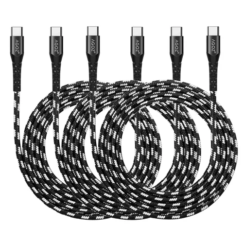 AGOZ Paquete de 3 cables USB C de 4 pies 6 pies 10 pies, cable trenzado para Samsung Galaxy S26 S25 S24 S23 S22 S21 A15 A16 A17 A36 A54, Motorola