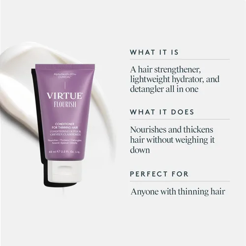 Miniatura 3 de VIRTUE Acondicionador Flourish para cabello fino o adelgazante, producto de crecimiento del cabello sin sulfato, desenreda y espesa, seguro