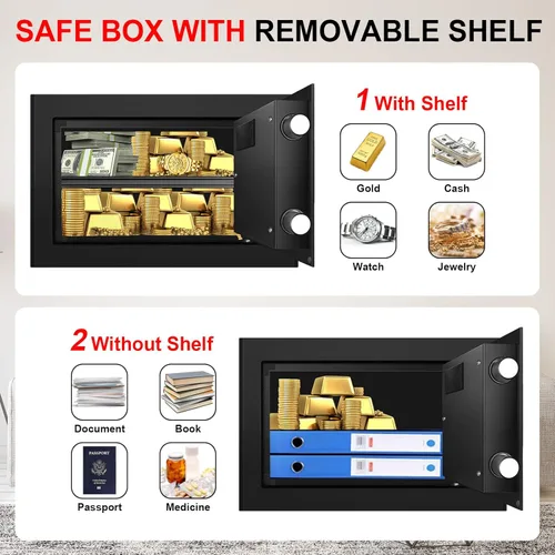 Miniatura 4 de Cajas fuertes pequeñas para uso doméstico, caja de seguridad digital con cerradura de combinación, llaves de repuesto y estante extraíble, caja
